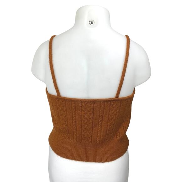 House of Harlow 1960 Brown Sleeveless Cable Knit Cami Crop Sweater Tank Top XL - Picture 2 of 4